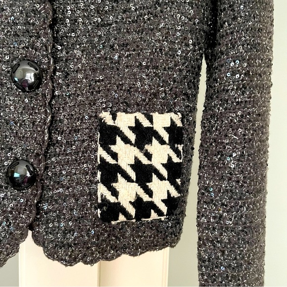 Dolce & Gabbana | Charcoal w/ Silver Threads and Sequins | Cropped Jacket | L - Picture 6 of 10